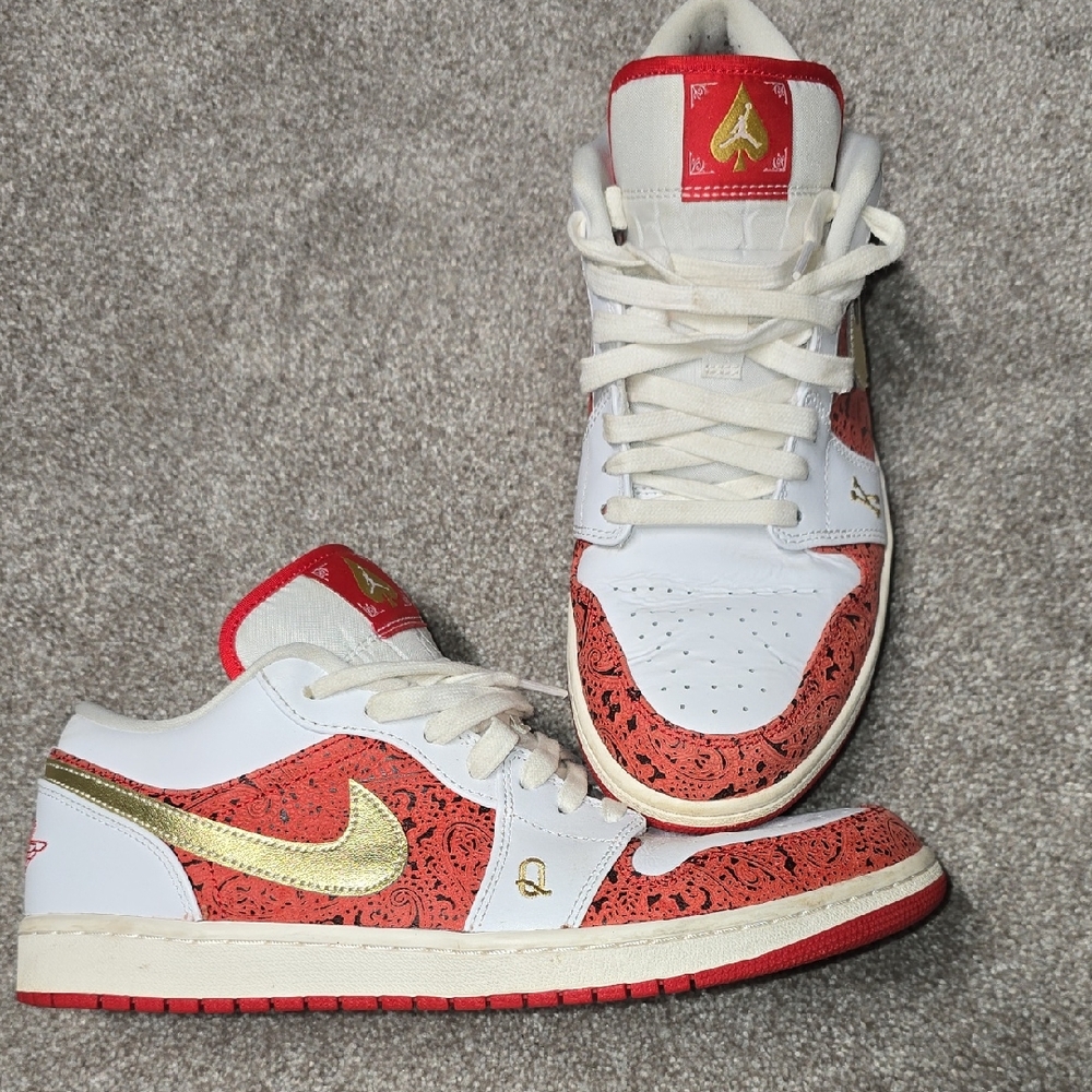 Nike Kids White and Red Sneakers with Gold Accents